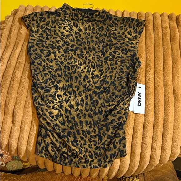 Dkny Tops - DKNY Black and Brown Animal Print Short Sleeve Top